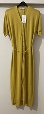 ZARA MUSTARD OVERSIZED LINEN BLEND BUTTONED MIDI KNIT SHIRT DRESS SIZE S BNWT