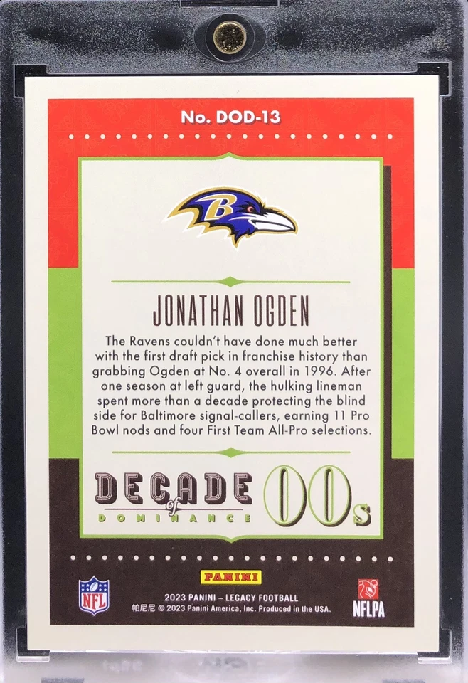/249 JONATHAN OGDEN 2023 Panini Legacy Decade of Dominance ORANGE SP Ravens - Image 2 of 2