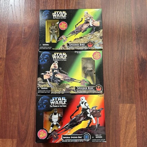 Lot Of 3 Star Wars Power Of The Force Speeder Bikes Skywalker Leia Stormtrooper