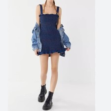 UO Sophia Smocked Denim Mini Dress Sz 4 Grunge Boho Indie