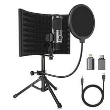 Studio Recording Microphone Isolation Shield with Pop Filter and Metal Tripod...