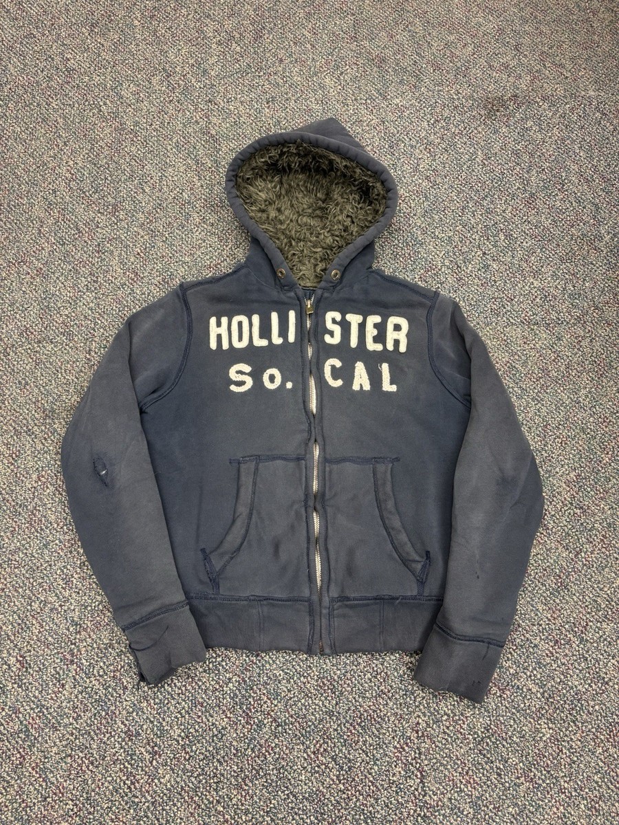 Vintage Hollister Faux Fur Sherpa Lined Heavyweight Hoodie Zip-Up
