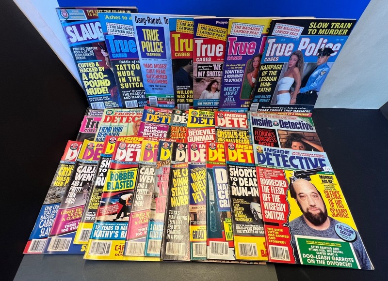 25 1990s Detective Magazines True Police Front Page Inside Huge Lot #3 Crime