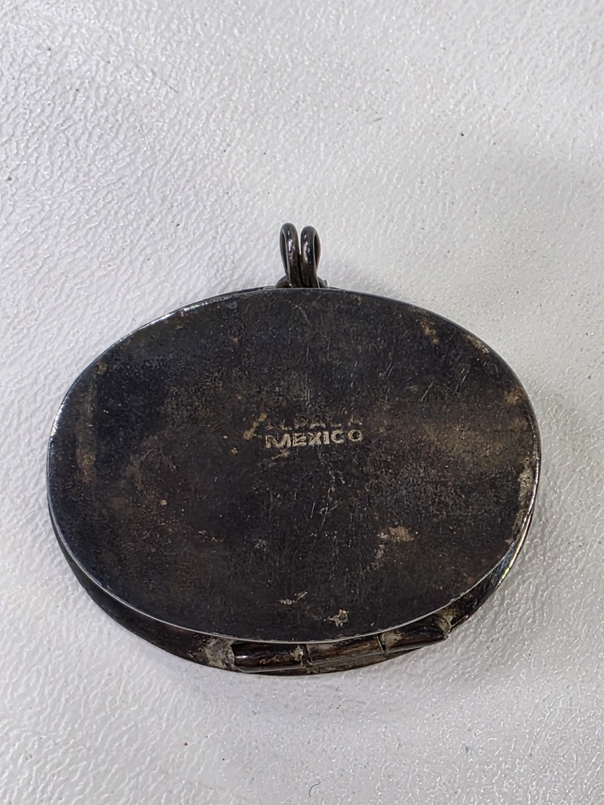 Vtg Red Alpaca Mexico Pill Box Trinket Abalone Shell & Mother of Pearl Inlay