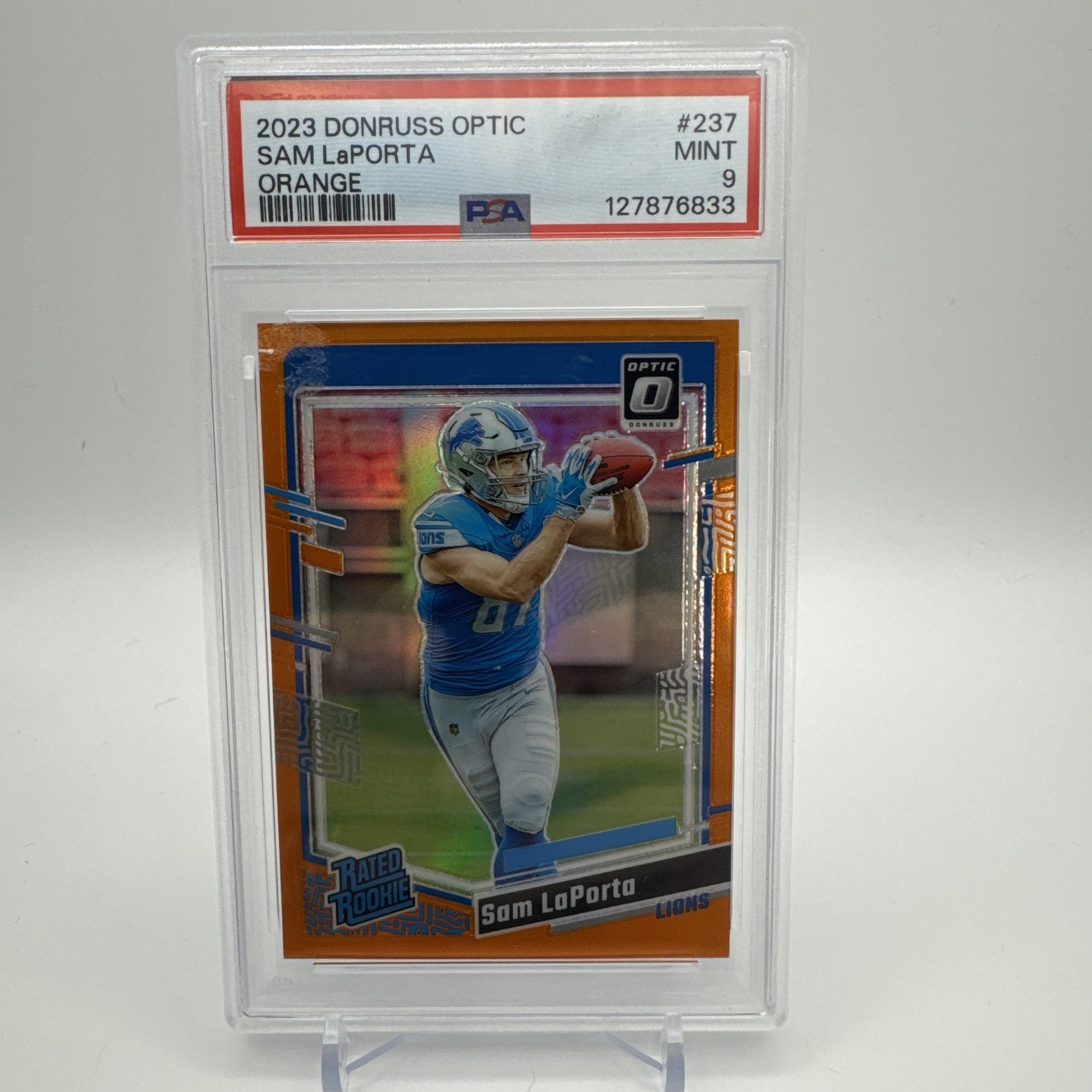 2023 Panini Donruss Optic  Rated Rookie Sam LaPorta 237 Orange Prizm /249  PSA 9