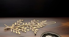 1 Silver tone Metal Leaf Hair Barrette for special event, with Botanical Theme 