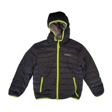 Eddie Bauer Boys Lightweight Hooded Puffer Jacket Black Neon Green