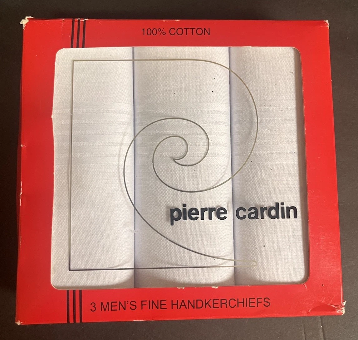 NIB Pierre Cardin Men's All Cotton Fine Handkerchiefs (3 count) Made in USA Vtg