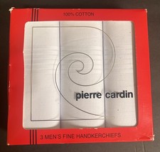 NIB Pierre Cardin Men's All Cotton Fine Handkerchiefs 3 count Made in USA Vtg