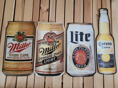 VTG Miller Genuine Draft Light MGD Beer Can Tin Metal Sign 15x8 Man Cave Bar x4