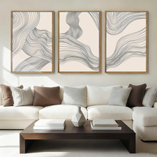 Beige Abstract Wall Art Set of 3 - Modern Minimalist Canvas Decor 16x24 Inch