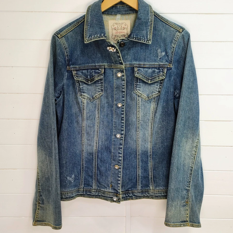 Chaqueta de mezclilla para mujer Brighton L Bling Follow Your Heart original rara difícil de encontrar ¡Colgante!  Foto 2 de 4