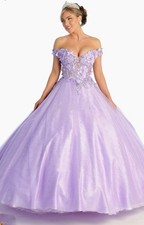 Lilac Flowers Embroidered Quinceañera/Sweet 16, Ball Gown, Corset Back, Size 8/M