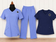 ADAR Women's Navy Light Blue Scrub Set: 2 Tops S 1 Pair of Pants XL