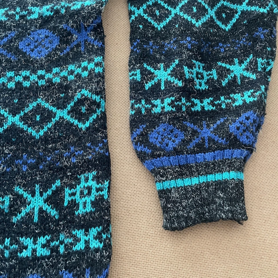 Suéter masculino vintage Santana Ltd grande preto azul-petróleo Fair Isle gola redonda anos 90 - Imagem 3 de 4
