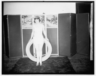 Photo:Mack Sennett Girl in White Costume Holding Life Preserver