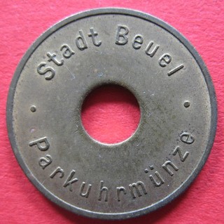 alte WERTMARKE BONN BEUEL Parkuhrmünze = 10 Pfenniggröße Messing Menzel 3383.1