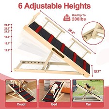 Mugiden Adjustable Dog Ramp for Bed Wooden Folding Portable Pet Ramp for Couch -