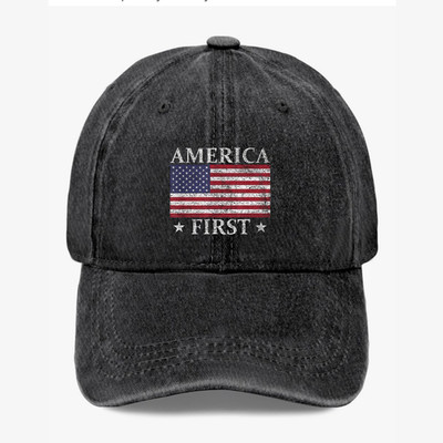 America First USA Flag Dad Hat Patriotic Printed Adjustable Baseball Cap Unisex