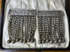 Pair Antique Masonic Apron Fringe Tassels Spencer London Silver Tone 70g Each