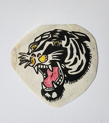 original antique colorado springs biker tiger panther tattoo flash sketch 4x4
