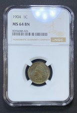 1904 Indian Head One Cent NGC MS64 BN - Mostly Brown With Pearlescent Luster!