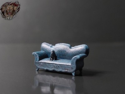 1/87 Loriot Mops Sofa Bronze Paint Denkmal Statue Figur Diorama Dekoration H0 HO