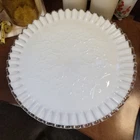 Vintage Fenton  Spanish Lace white Milk Glass Pedestal Cake Stand