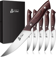 DDF iohEF Steak Knives Set of 6, Non-serrated Steak Knife 4.5 Inch High Carbon J