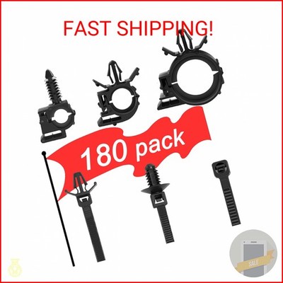 180Pcs Wire Loom Clips for Car Push Mount Zip Ties Assorted Sizes Automotive Fue