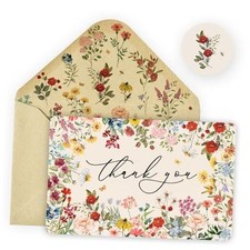 12 Pack Vintage Wildflowers Thank You Cards Flowers 12PCS, 4" x 6" Brown