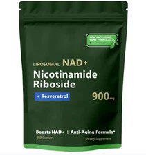 Supplement 900mg Resveratrol NAD Anti-Aging 80 Capsules Nicotinamide