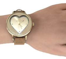NEW JUICY COUTURE BLACK LABEL HEART GOLD TONE BROWN LEATHER BAND WATCH 1901493