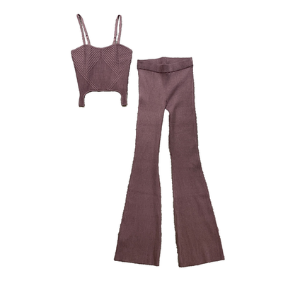 Alo Yoga Top Pants Set Womens S/M Raisinette Denim Knit Garter