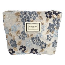 Floral Makeup Bag Zipper Flower Women Cosmetic Pouch for Lipsticks Gray Blue