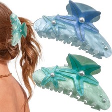 2PCS Starfish Claw Clip for Women, 1 Count Pack of 2 , Blue And Green