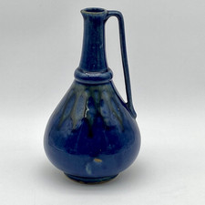 MCM Poland Bottle Pottery Vinegar Wine Jug Pitcher Vase Vintage Blue Glaze