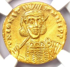 Constantine IV Gold AV Solidus Byzantine Coin 668-685 AD Certified NGC Choice AU