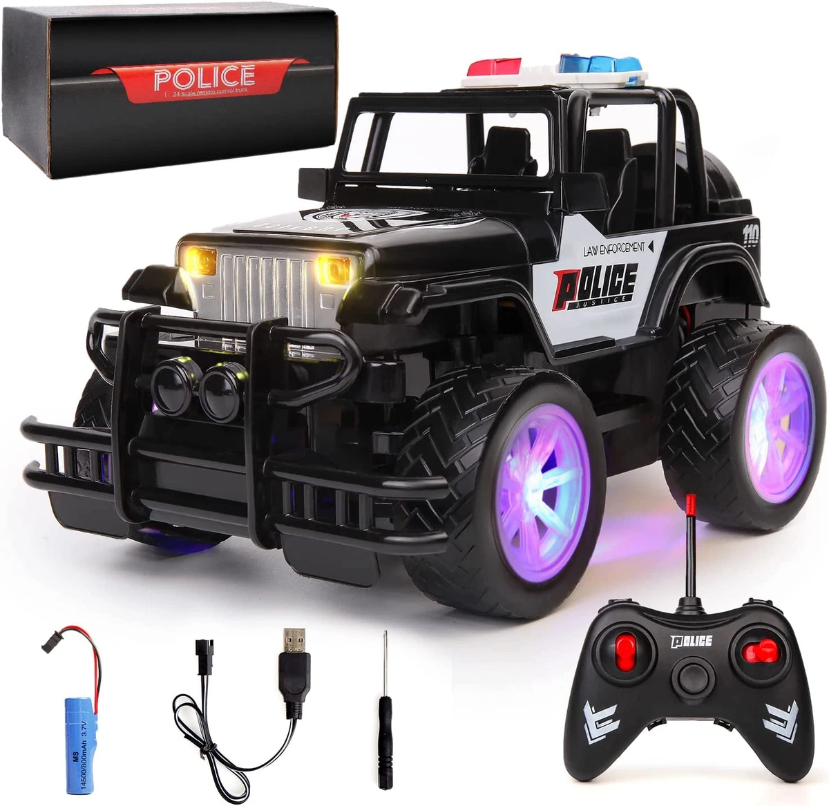 Remote Control Police Car Rechargeable RC Truck Toys for Kids Boys