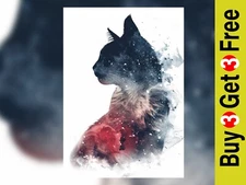 Celestial Cat Silhouette 5"x7" Print on Matte Paper | Vibrant Cosmic Art