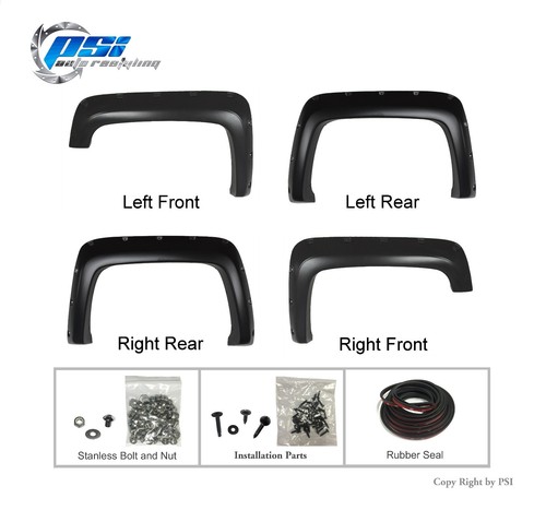 BLACK PAINTABLE Pocket Rivet Bolt Fender Flares 14-15 GMC Sierra 1500 FULL SET - Picture 2 of 3