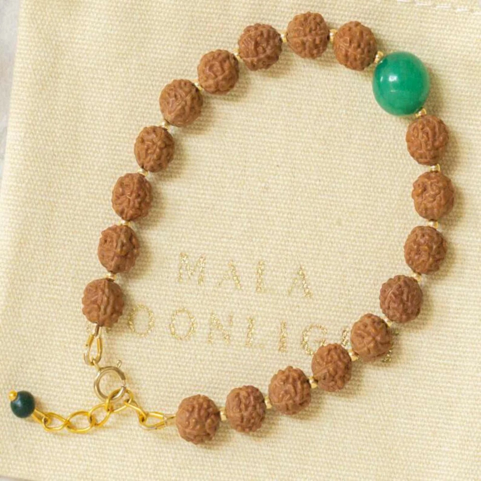 Pulsera pulsera cadena oro 14k cuentas Rudraksha jade verde nudo natural de 6 mm Foto 3 de 4