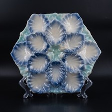 Antique Oyster Plate French Majolica VERY RARE by ORCHIES big 12 wells  1880  4