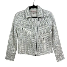 Anthropologie Dolan Rossi Womens Blazer Eyelet Lacing Full Zip Cream Blue Size S