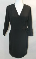 Topshop Wrap Dress Womens Size 8 Black V-Neck Belted Cuffed Long Sleeve