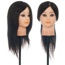 20" 100 Real Human Hair Practice Training Mannequin Hairdressing Head  Clamp
