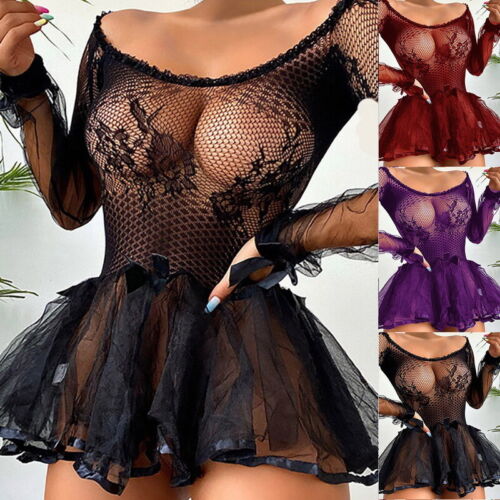 Women See Through Lace Babydoll Mini Dress Sexy Sleepwear Lingerie Underwear - Picture 1 of 19