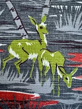 40s Hawaiian Deer & PALMS Hollywood Regency Mid Century Barkcloth Vintage Fabric