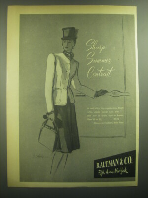 1945 B. Altman & Co. Dress Ad - art by E. Sloane - Sharp summer contrast