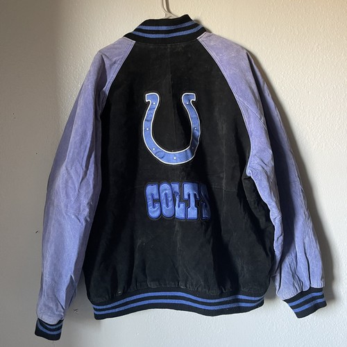 Indy Colts Jacket Coat, XXL Mens Suede, Vintage Distressed, Black Blue - Picture 7 of 7